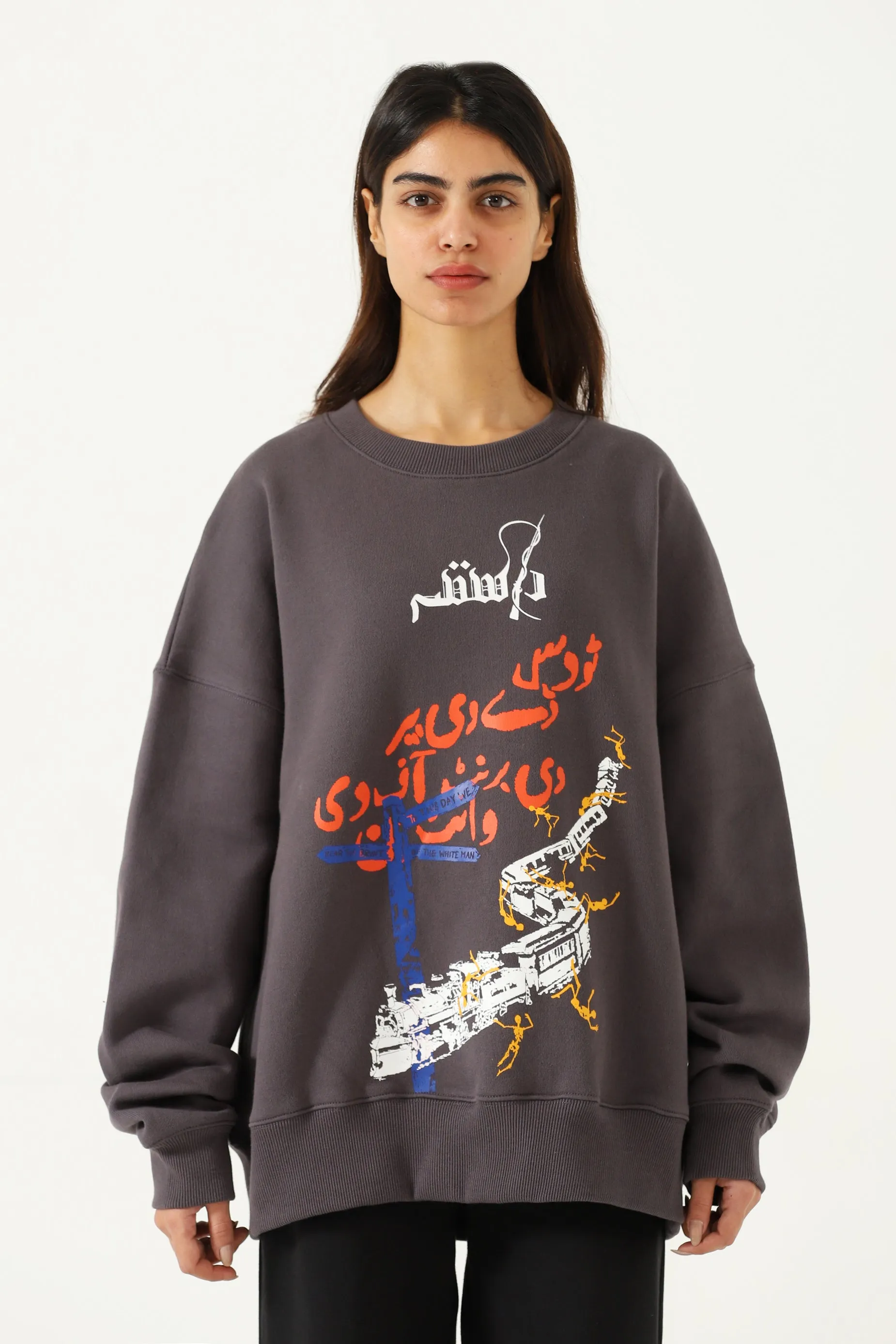 "INSAAF" ASH GREY PRINTED SWEATSHIRT