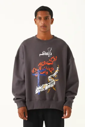 "INSAAF" ASH GREY PRINTED SWEATSHIRT
