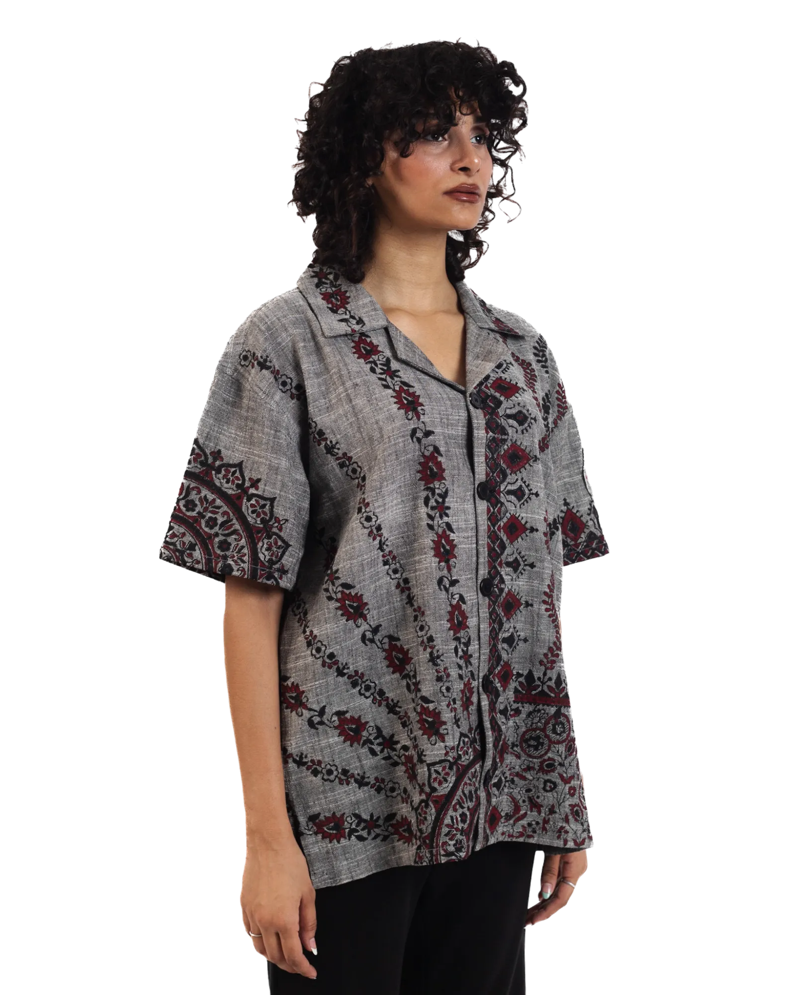 "Midnight Ascent" Handwoven Button Down