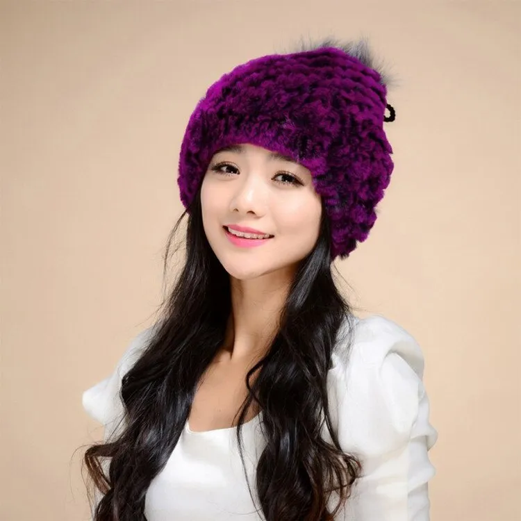 Real Rex Rabbit Fur Hat Double-use Scarf  Cap Fox Fur Decoration Pompom 14604