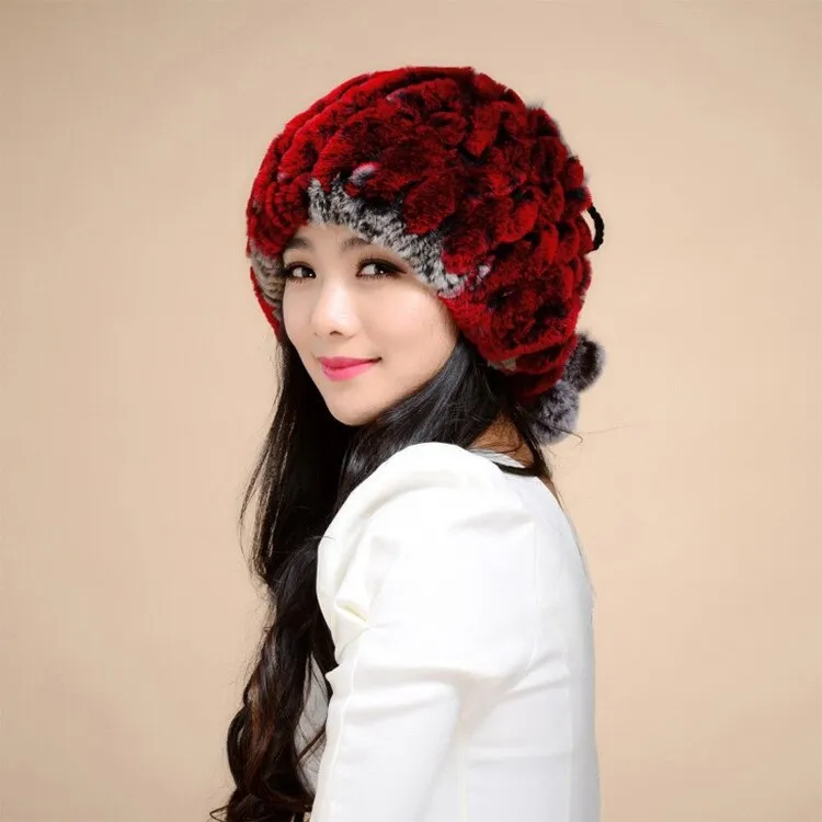 Real Rex Rabbit Fur Hat Double-use Scarf  Cap Fox Fur Decoration Pompom 14604