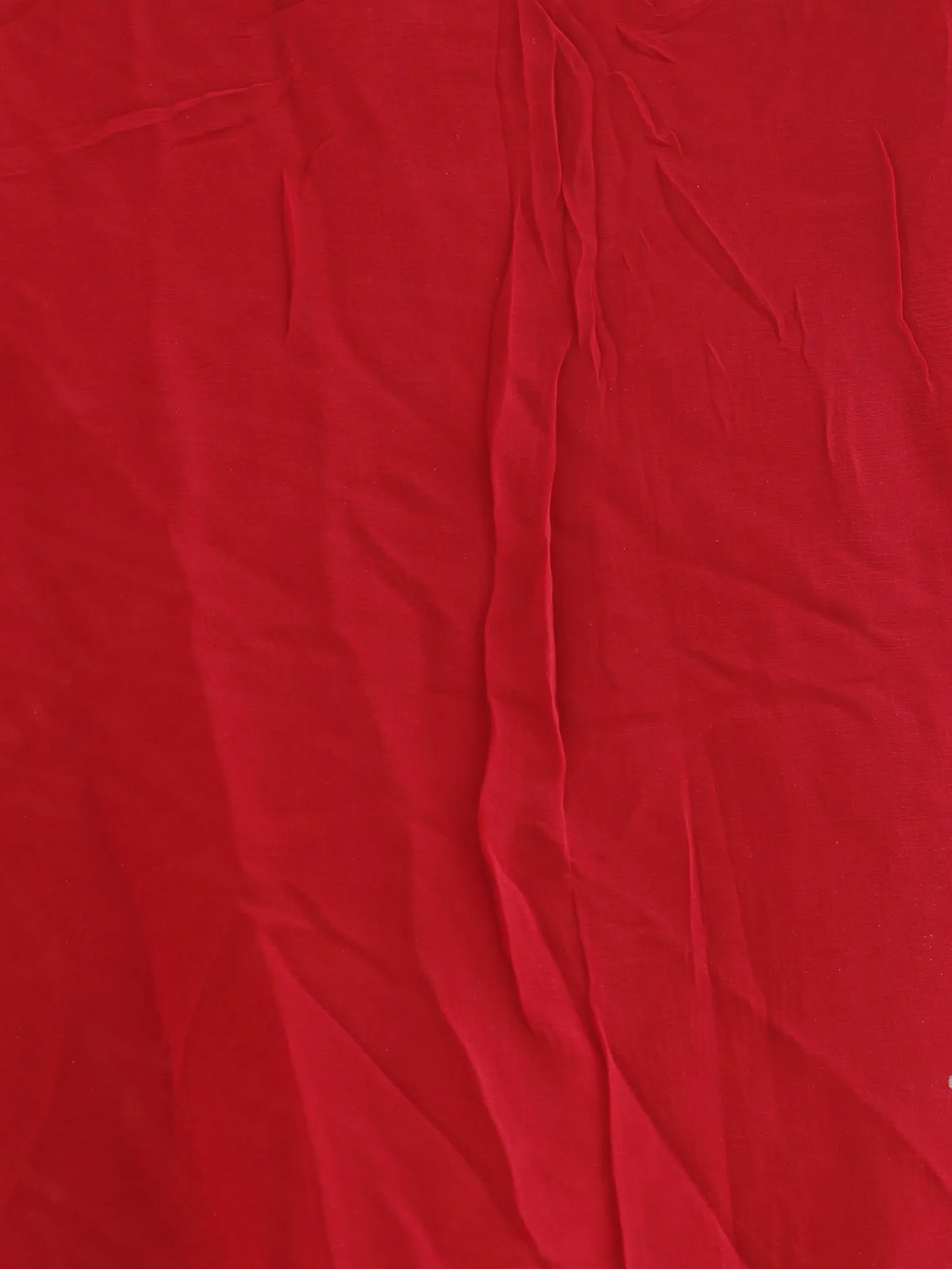 Red and White  Hand Block Printed Chiffon Saree with Zari border- S031702710