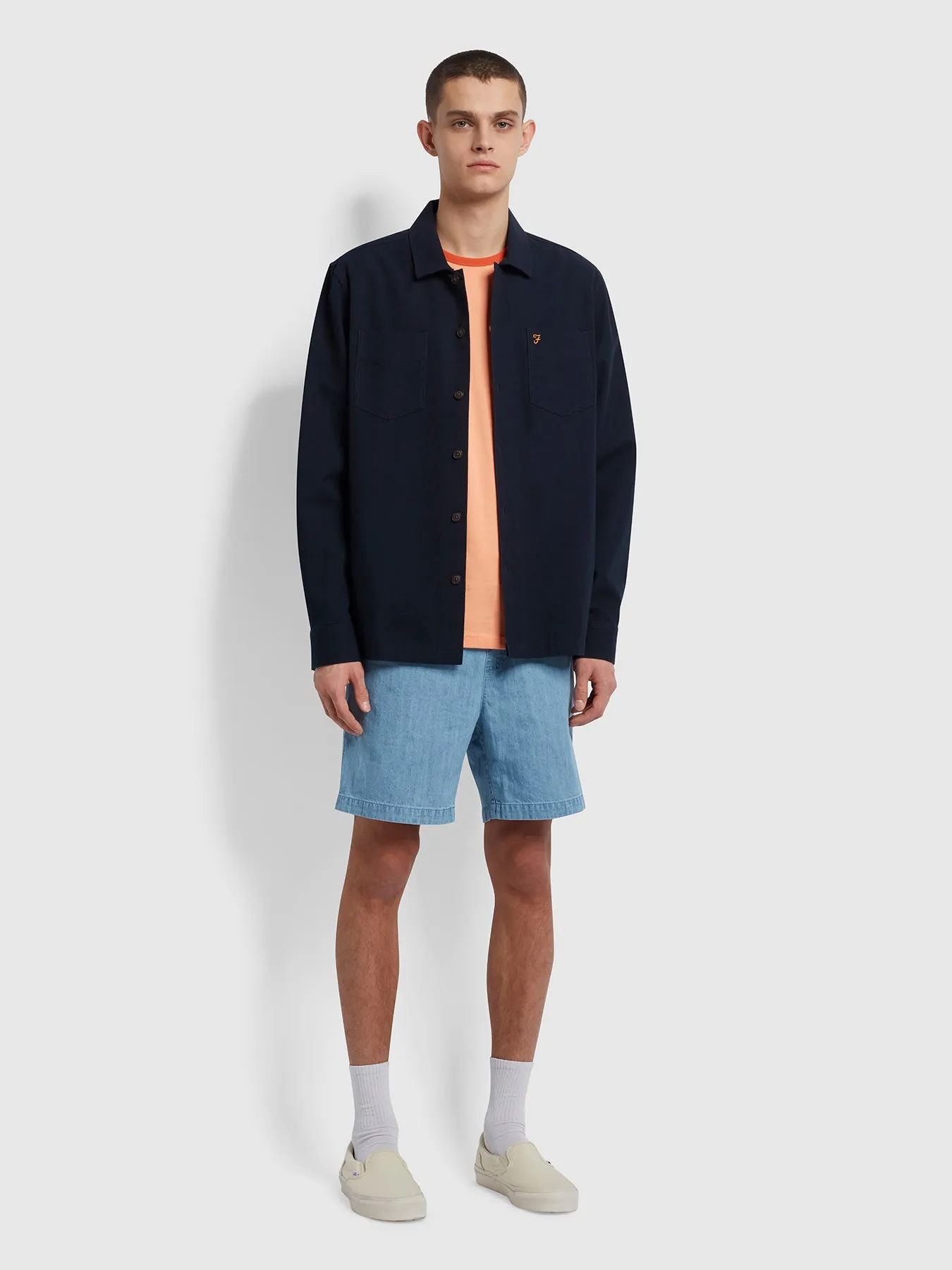 Redwald Organic Denim Drawstring Shorts In Stone Wash