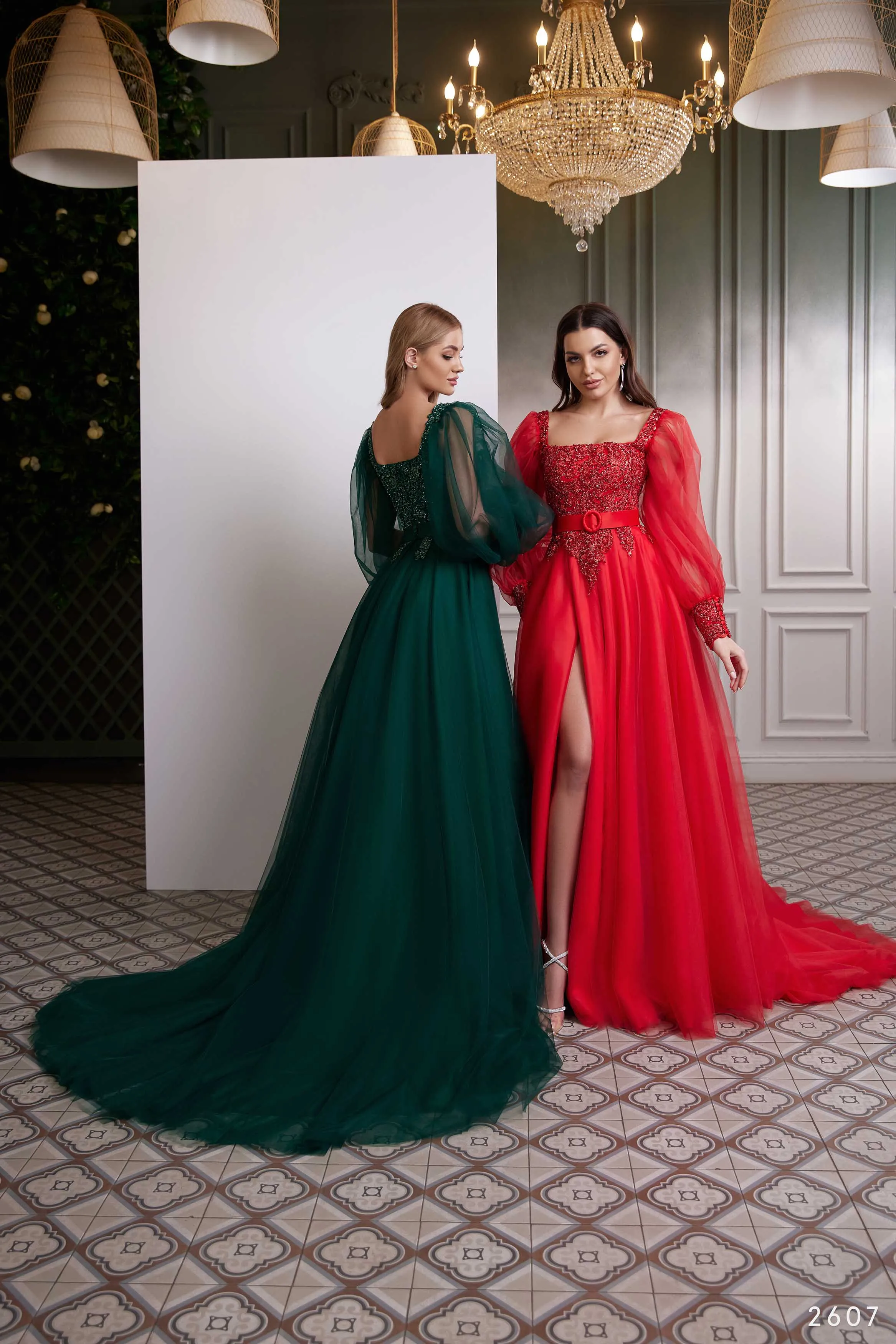 Romantic Square Neck Long Sleeve Bridesmaid Dress with a Slit