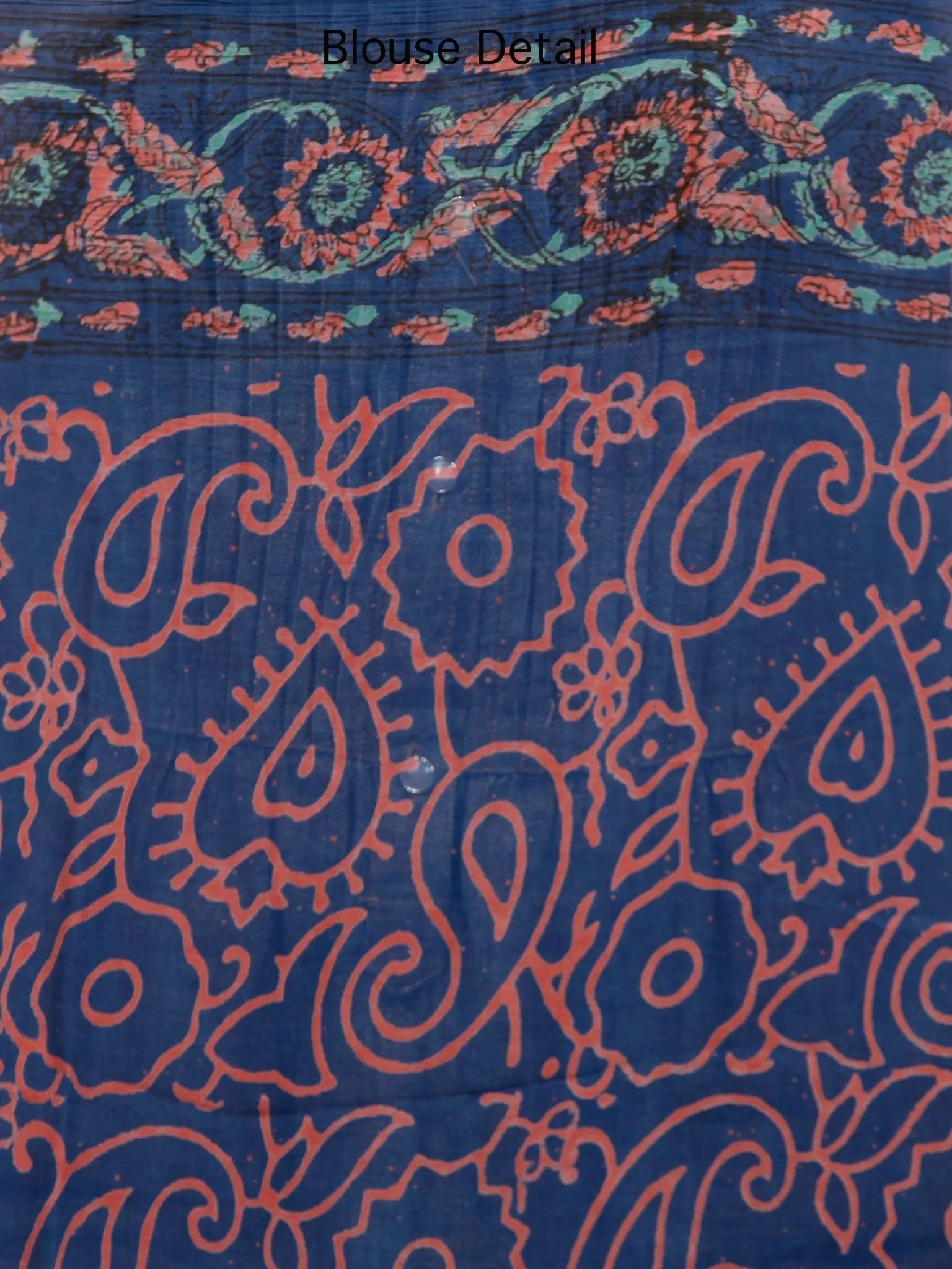 Royal Blue Coral Green Hand Block Printed Chiffon Saree with Zari Border - S031703240