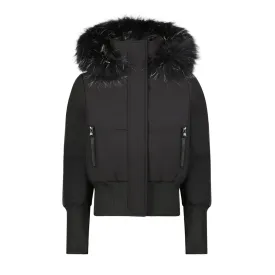 Scotch Bonnet Black/White Fur Ribbed Cuff Bomber