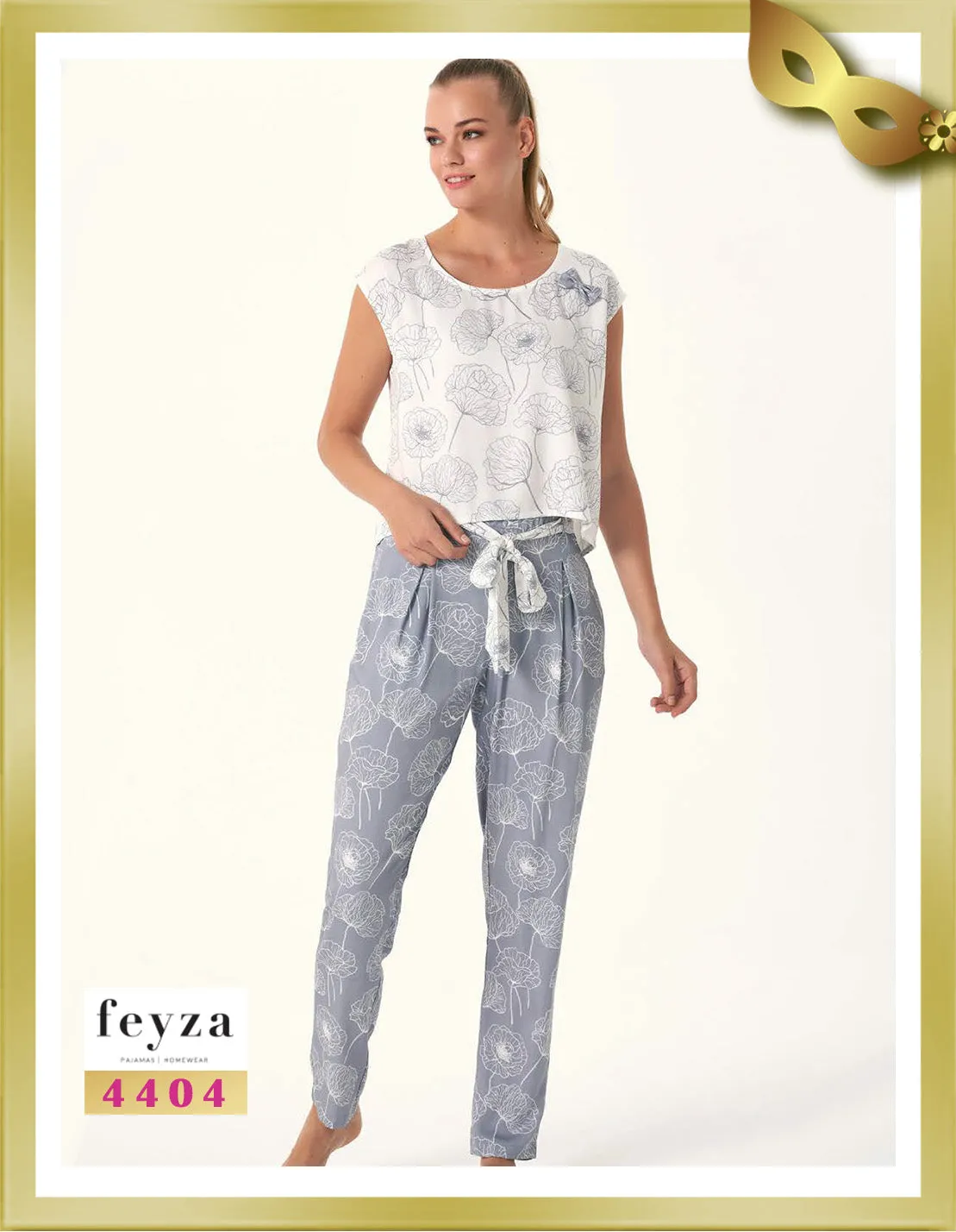 Short Sleeves  Long Printed Pajamas 4404