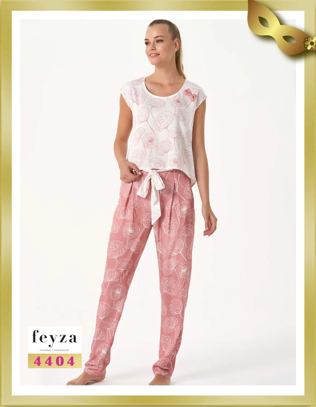 Short Sleeves  Long Printed Pajamas 4404