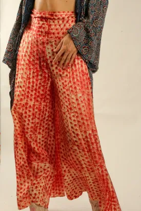 SILK PINK DOT WIDE LEG PANTS