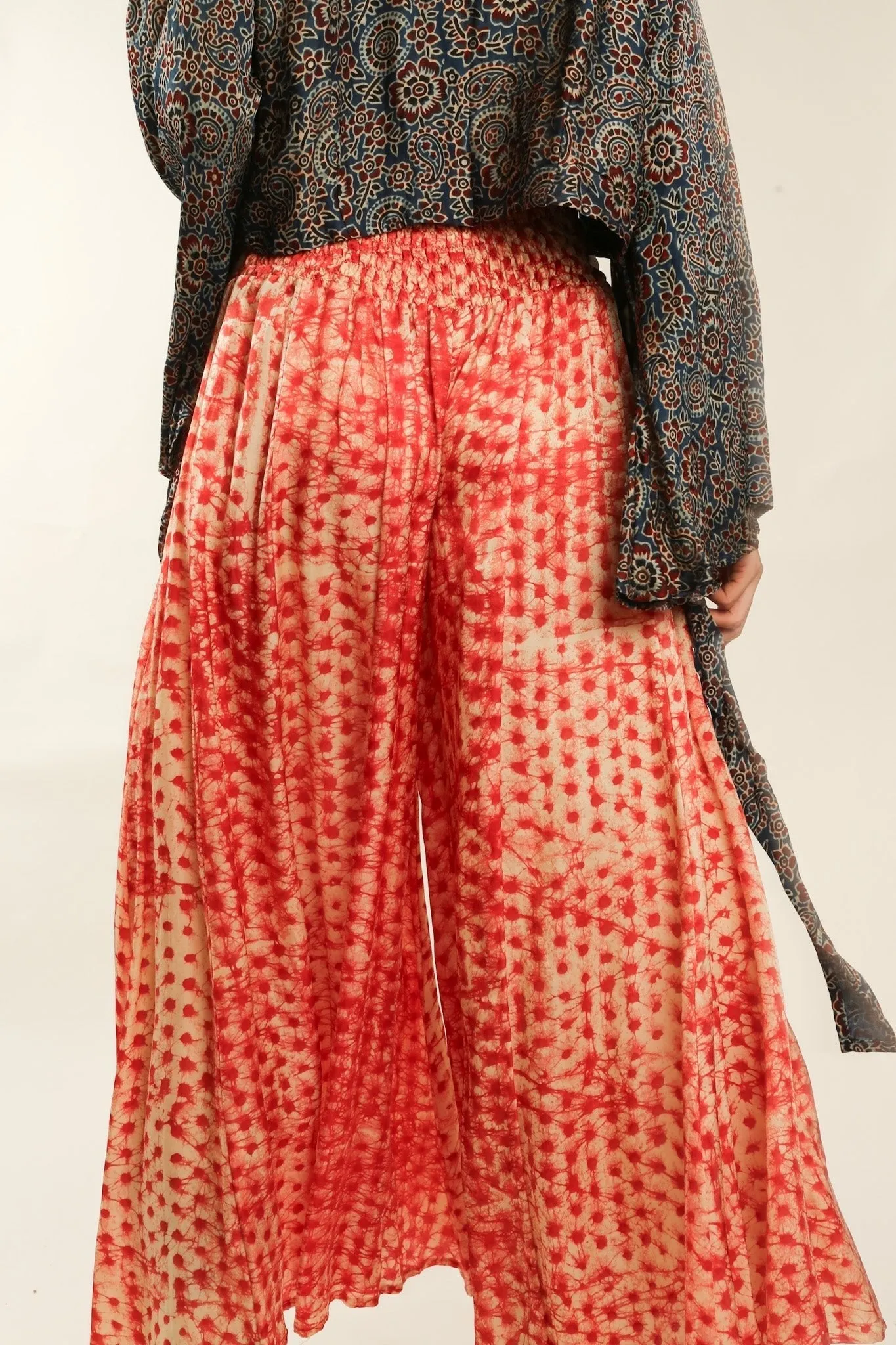 SILK PINK DOT WIDE LEG PANTS