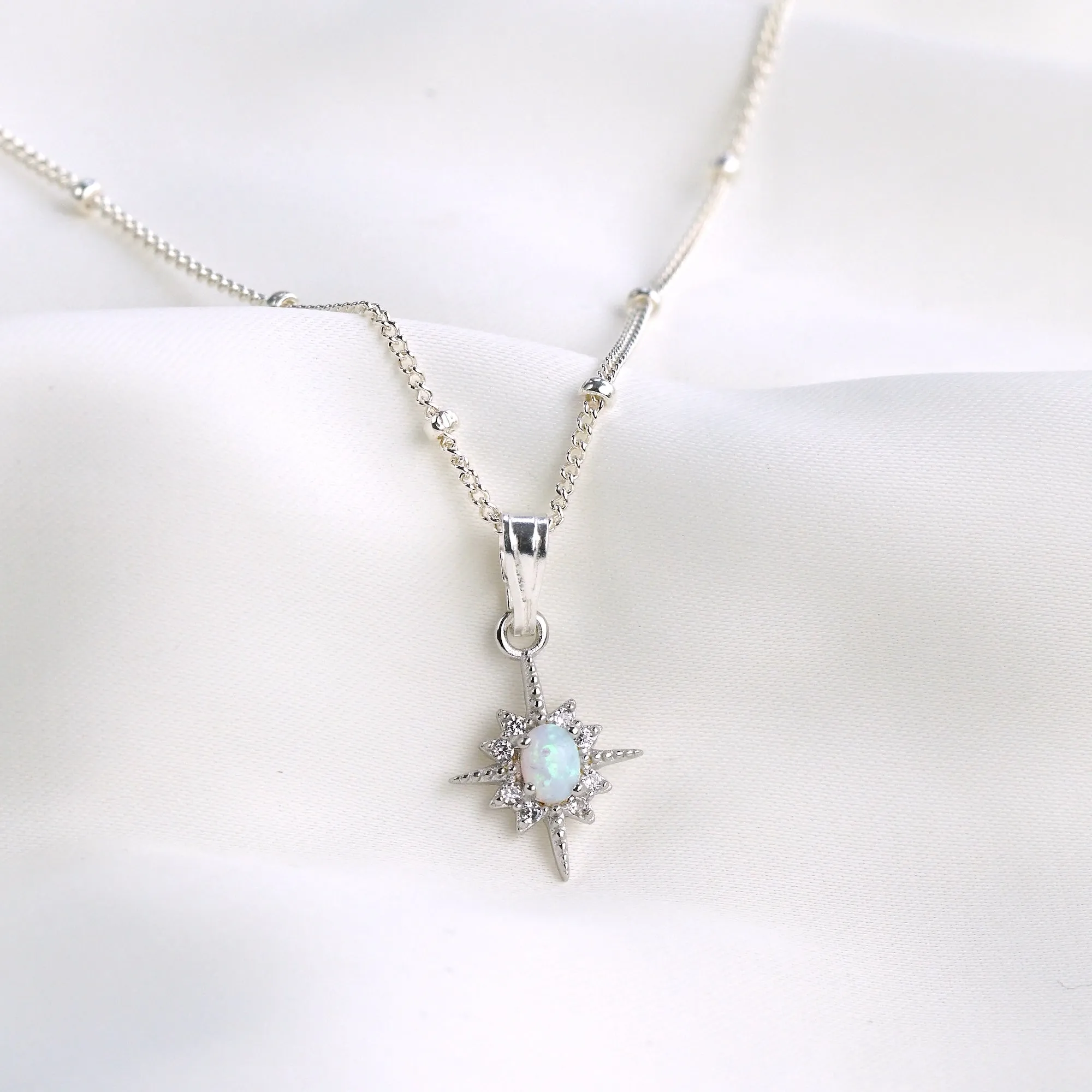 Silver Delicate Opal North Star Necklace