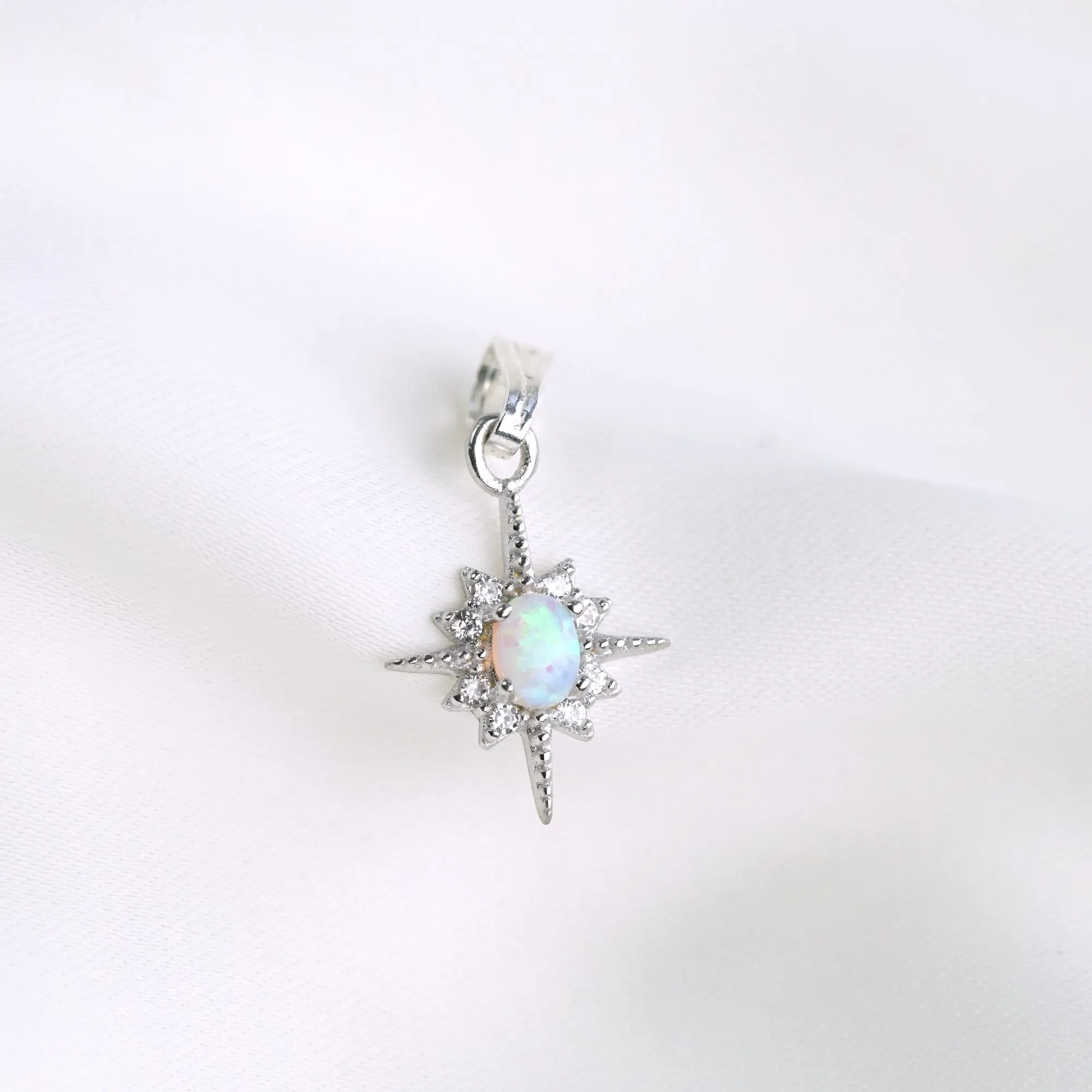 Silver Delicate Opal North Star Necklace