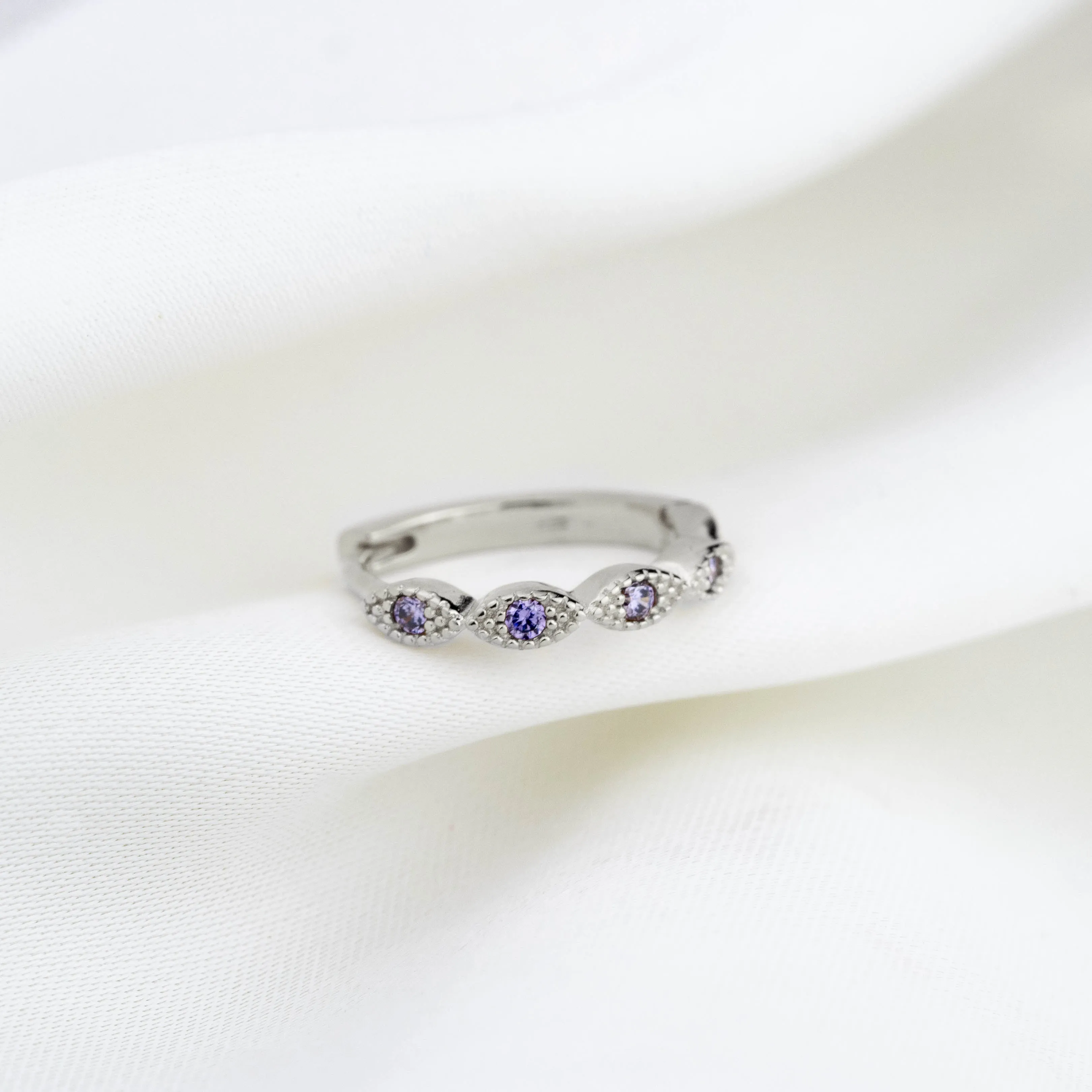 Elegant Silver Lilac Delicate Cubic Hoop Earrings
