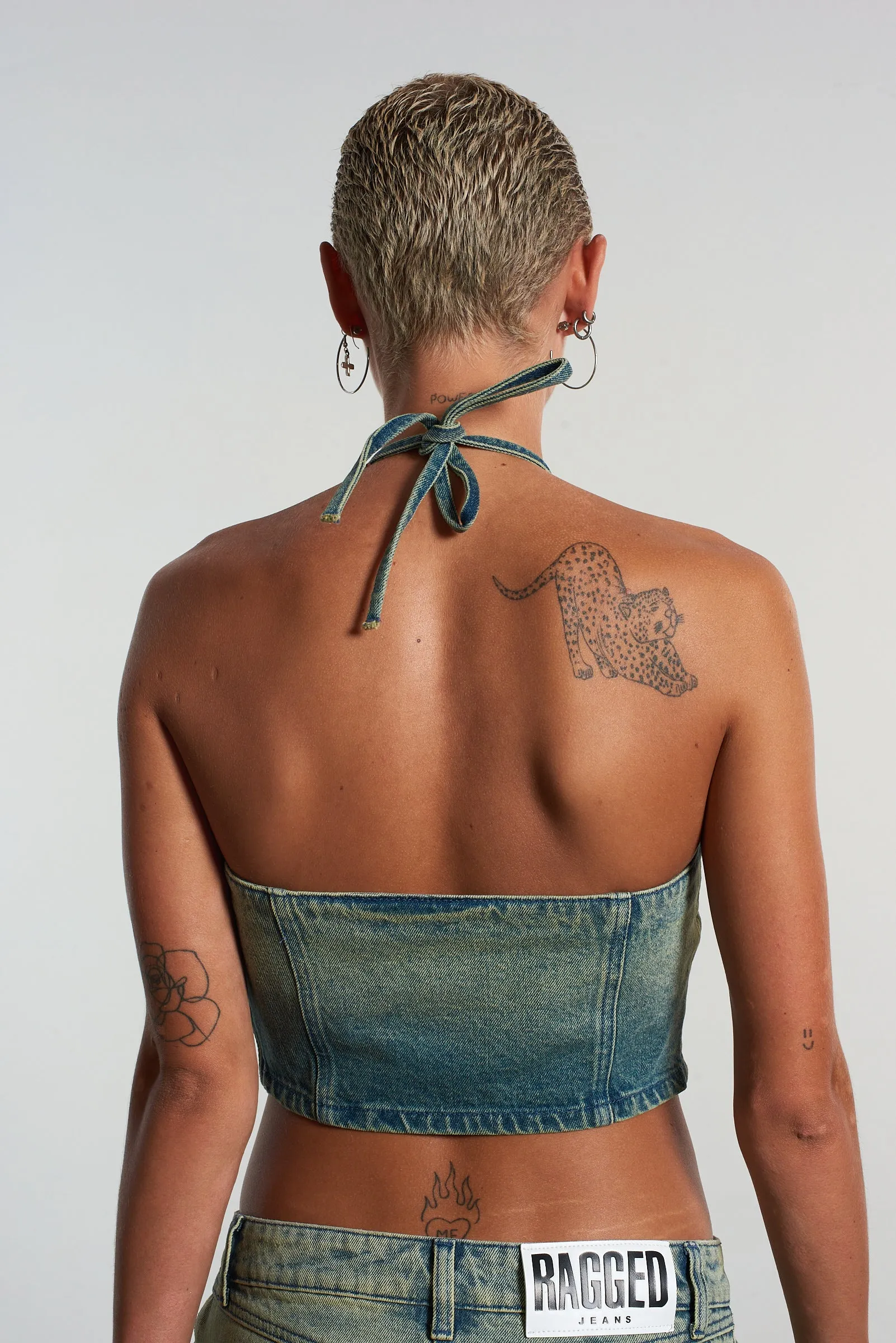 Siren Stud Halter Denim Top