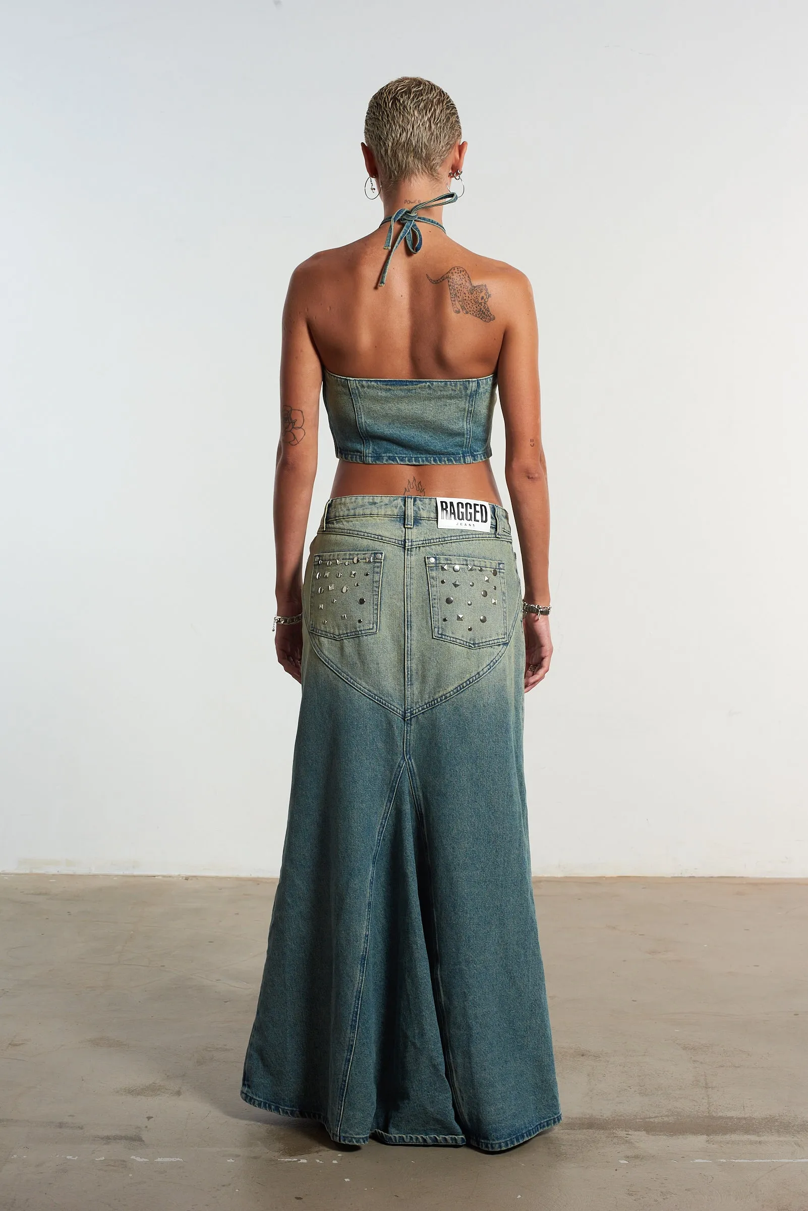 Siren Stud Halter Denim Top
