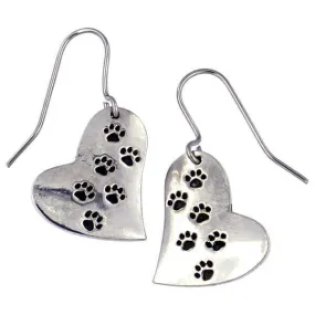 ST JUSTIN PEWTER PAW PRINT HEART DROP EARRINGS