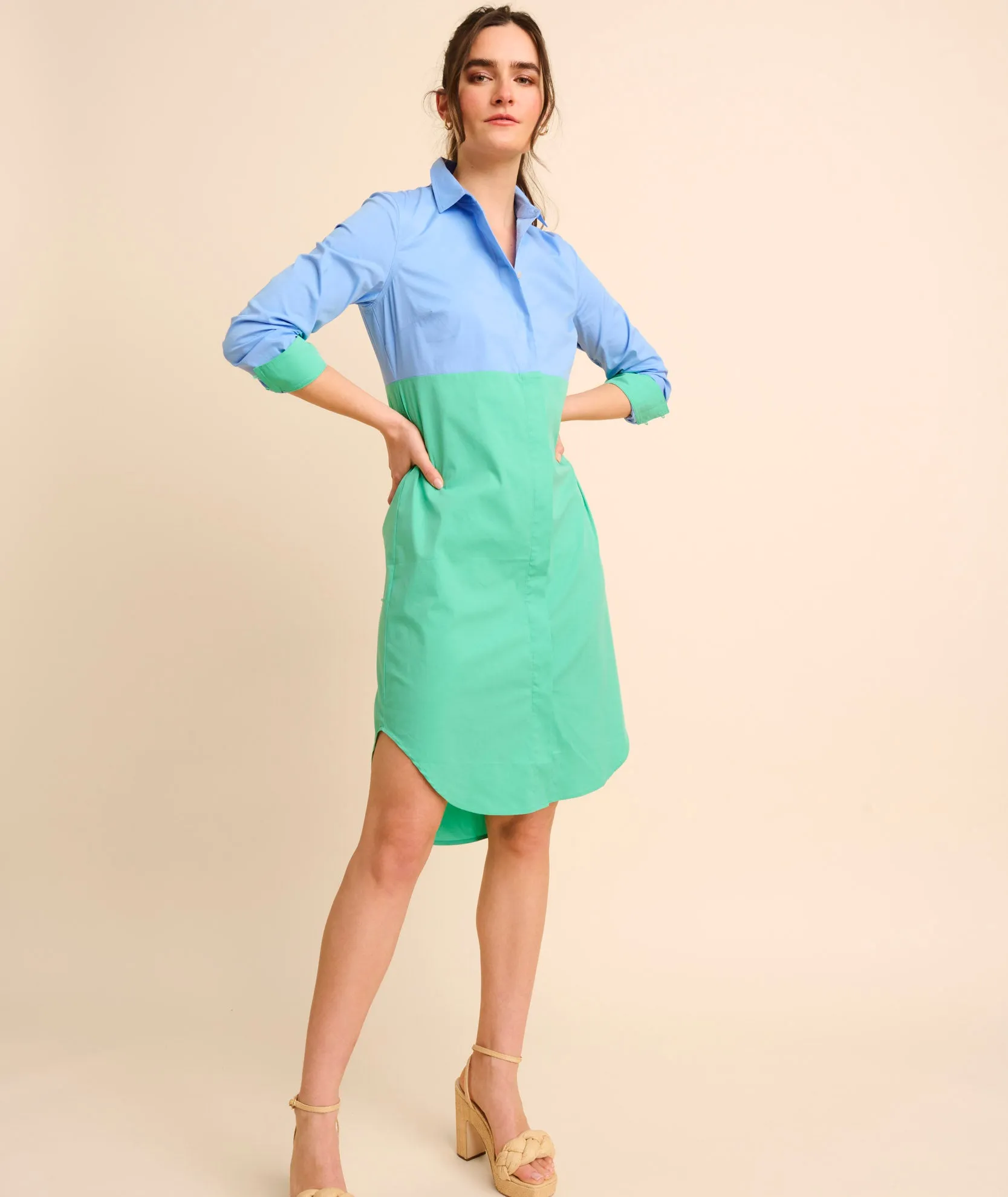 Stretch Cotton Colorblock Meryl Shirtdress