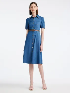 Tencel Denim Shirt Midi Collared Dress With Belt
