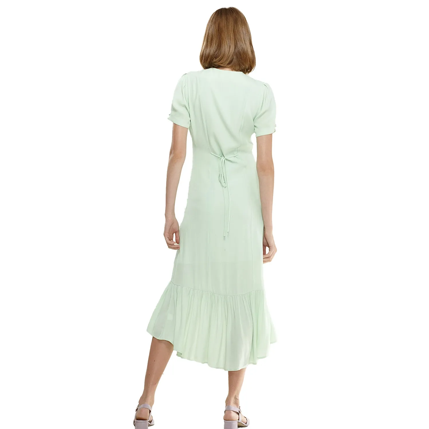 V-Neck Mermaid Button Down Maxi Dress In Spring Sage