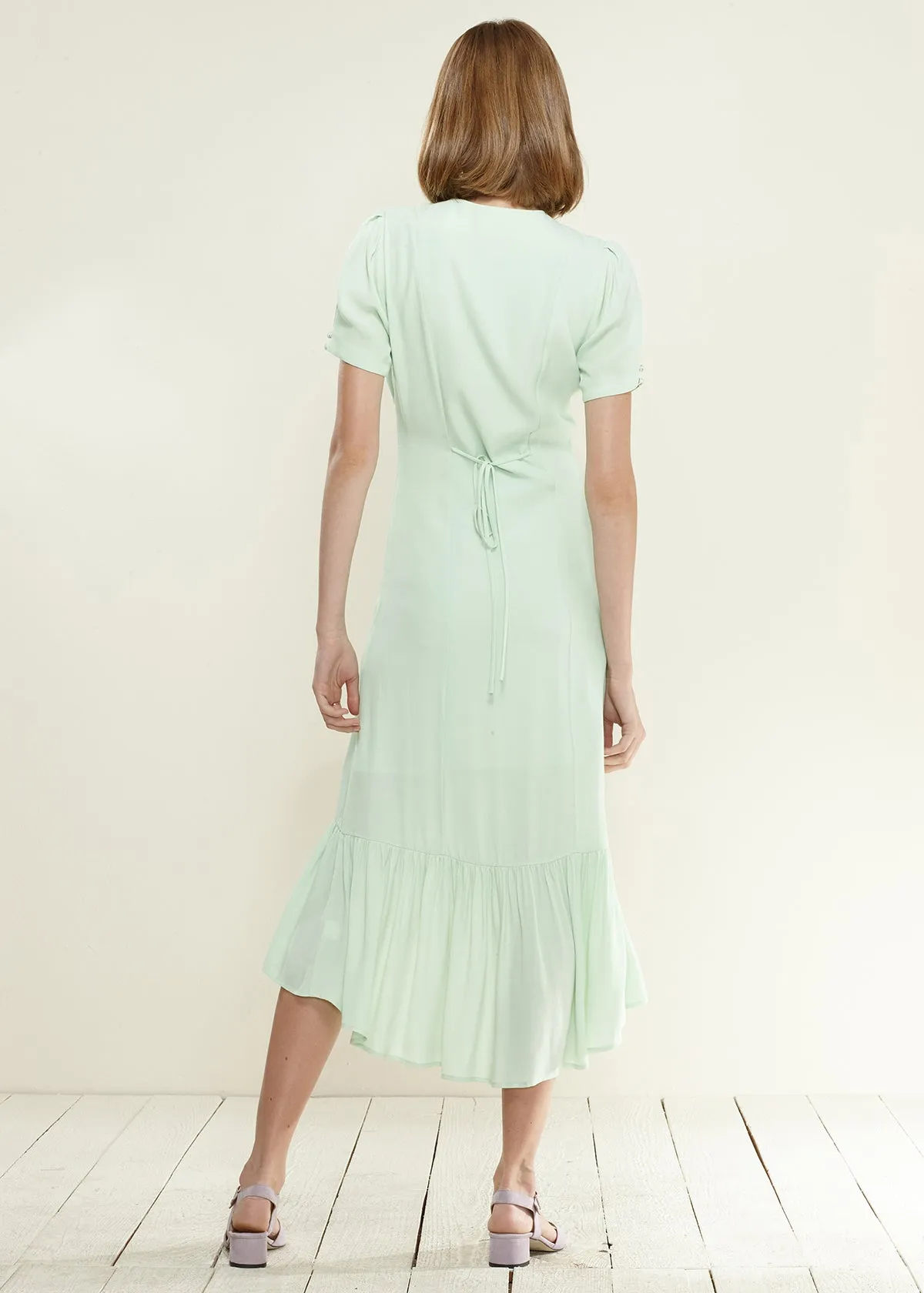 V-Neck Mermaid Button Down Maxi Dress In Spring Sage