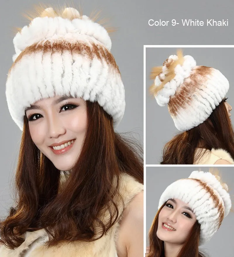 Winter Fur Hat Real REX Rabbit Fur Hat Women Cap Beanie Headgear 14675