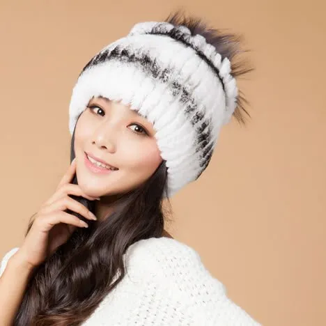 Winter Fur Hat Real REX Rabbit Fur Hat Women Cap Beanie Headgear 14675