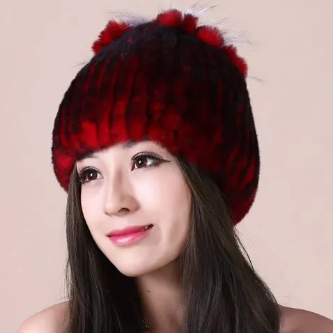 Winter Fur Hat Real REX Rabbit Fur Hat Women Cap Beanie Headgear 14675