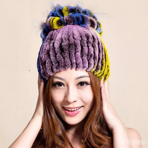 Winter Fur Hat Real REX Rabbit Fur Hat Women Cap Beanie Headgear 14675