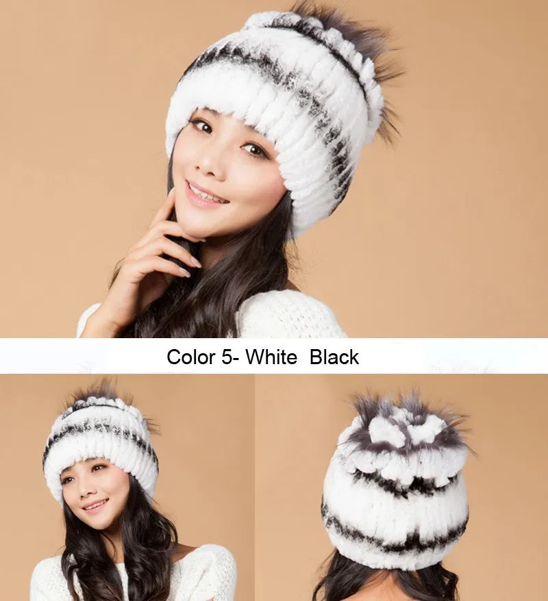 Winter Fur Hat Real REX Rabbit Fur Hat Women Cap Beanie Headgear 14675