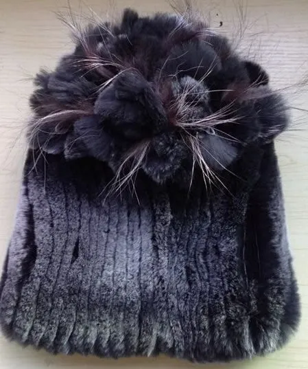 Winter Fur Hat Real REX Rabbit Fur Hat Women Cap Beanie Headgear 14675