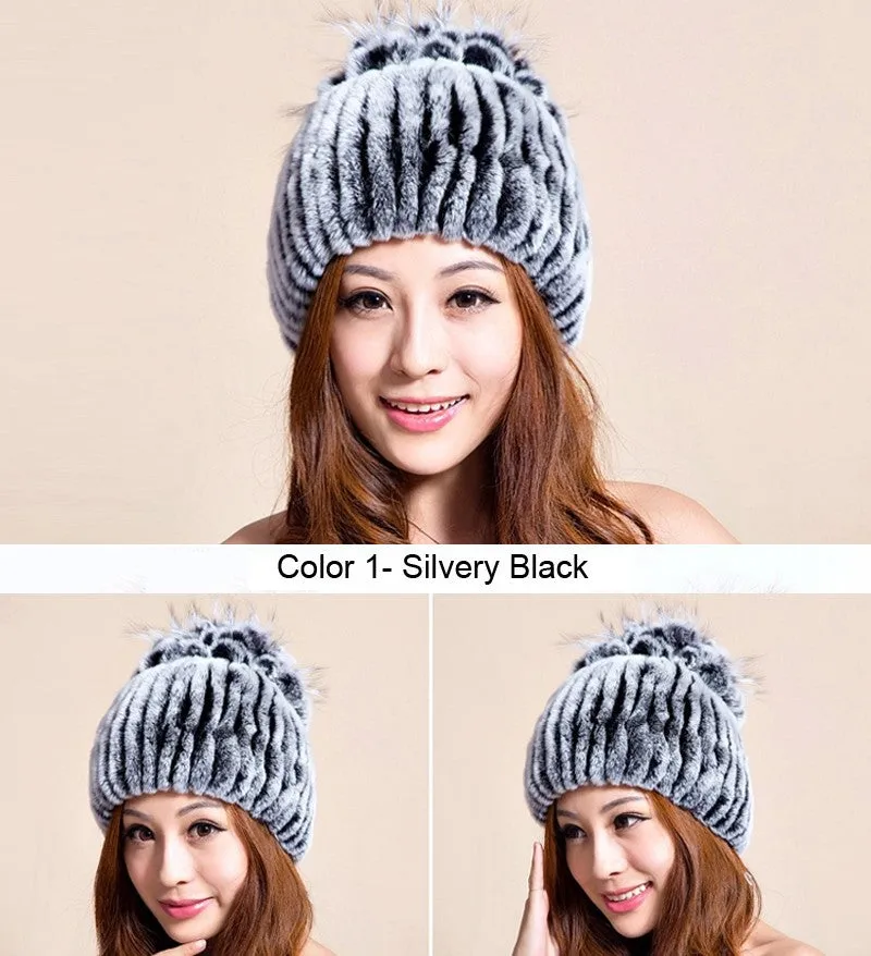 Winter Fur Hat Real REX Rabbit Fur Hat Women Cap Beanie Headgear 14675