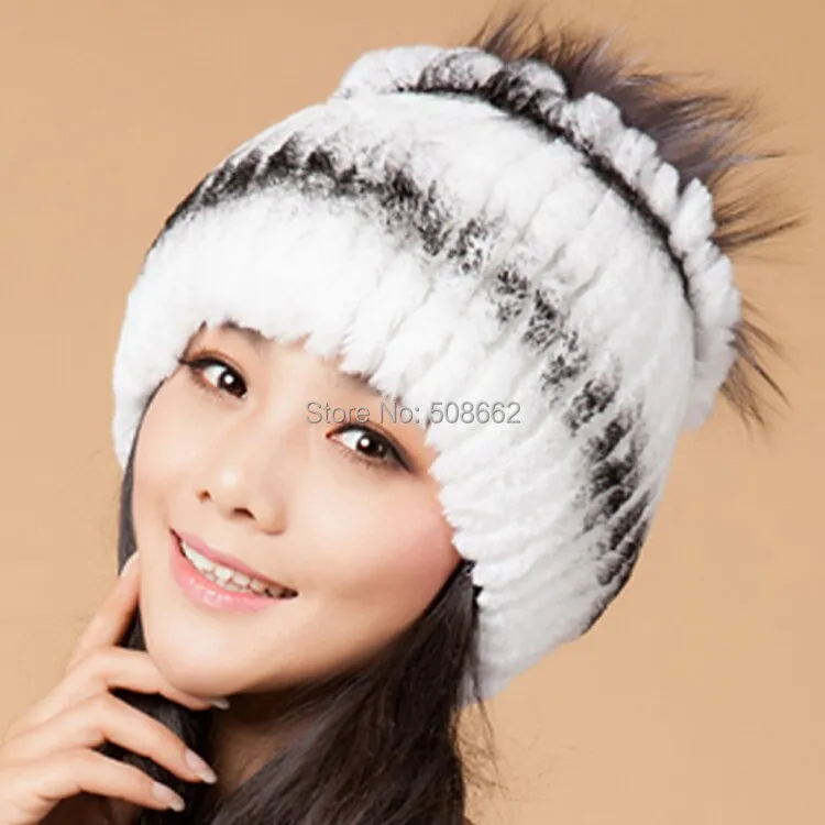 Winter Fur Hat Real REX Rabbit Fur Hat Women Cap Beanie Headgear 14675