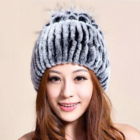 Winter Fur Hat Real REX Rabbit Fur Hat Women Cap Beanie Headgear 14675