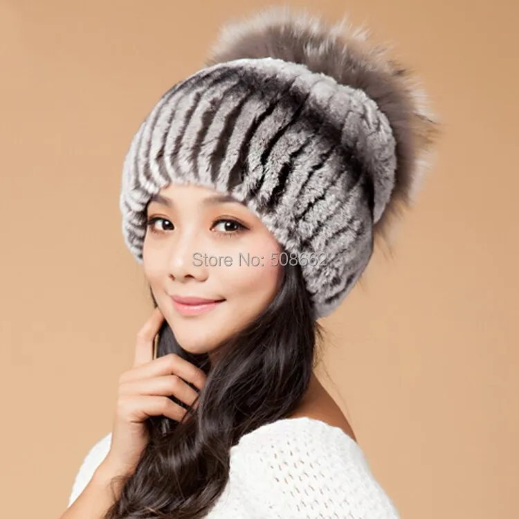 Winter Fur Hat Real REX Rabbit Fur Hat Women Cap Beanie Headgear 14675