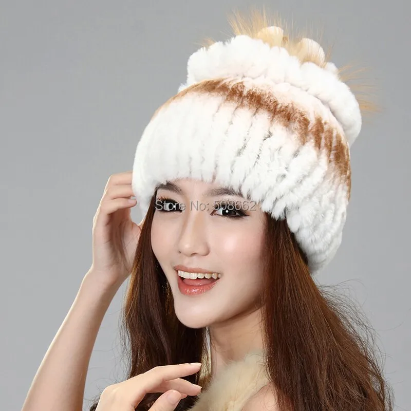 Winter Fur Hat Real REX Rabbit Fur Hat Women Cap Beanie Headgear 14675