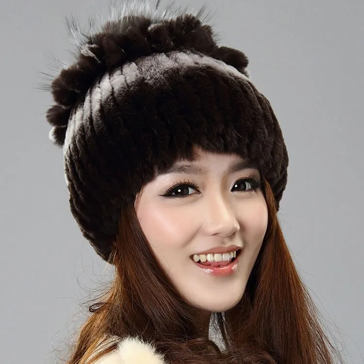 Winter Fur Hat Real REX Rabbit Fur Hat Women Cap Beanie Headgear 14675
