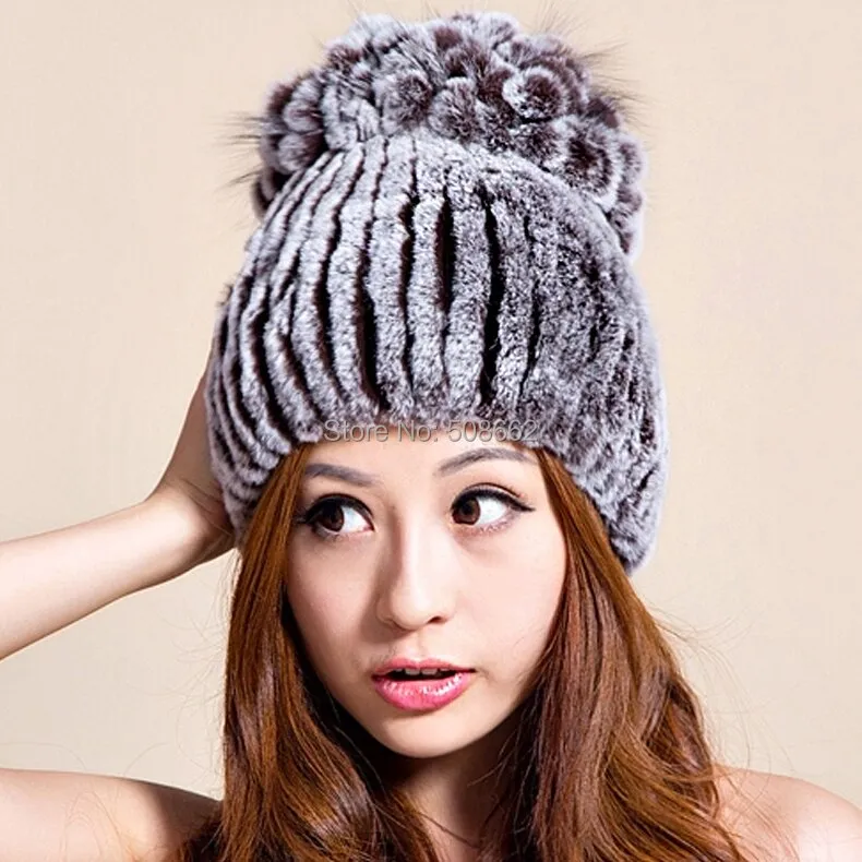 Winter Fur Hat Real REX Rabbit Fur Hat Women Cap Beanie Headgear 14675