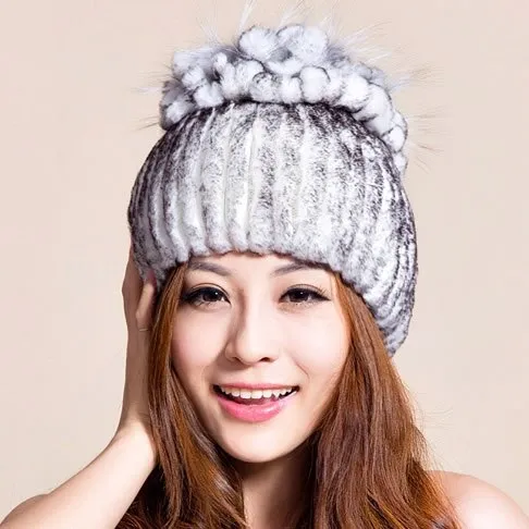 Winter Fur Hat Real REX Rabbit Fur Hat Women Cap Beanie Headgear 14675