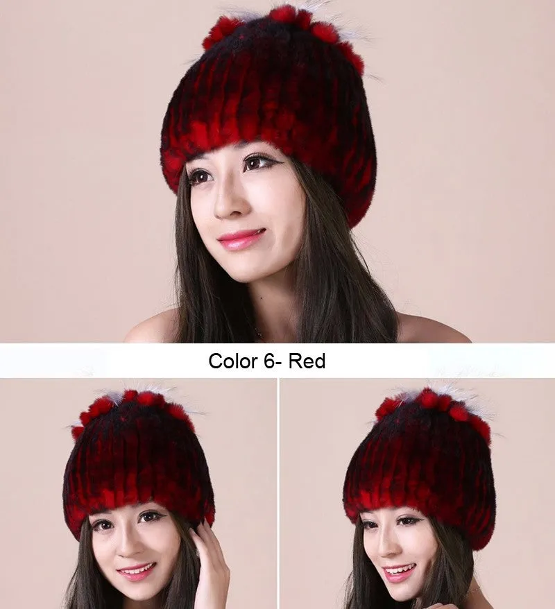 Winter Fur Hat Real REX Rabbit Fur Hat Women Cap Beanie Headgear 14675