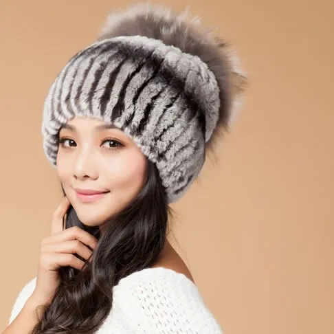 Winter Fur Hat Real REX Rabbit Fur Hat Women Cap Beanie Headgear 14675
