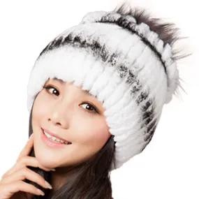 Winter Fur Hat Real REX Rabbit Fur Hat Women Cap Beanie Headgear 14675