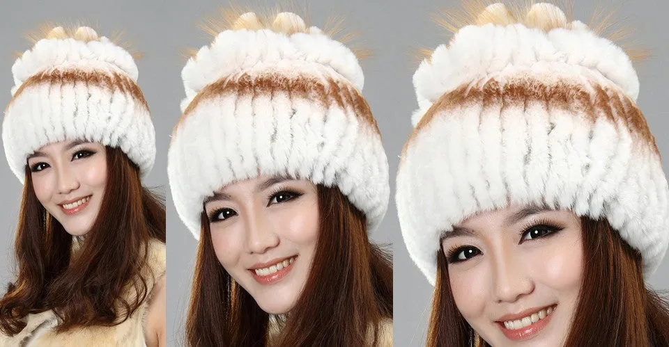 Winter Fur Hat Real REX Rabbit Fur Hat Women Cap Beanie Headgear 14675