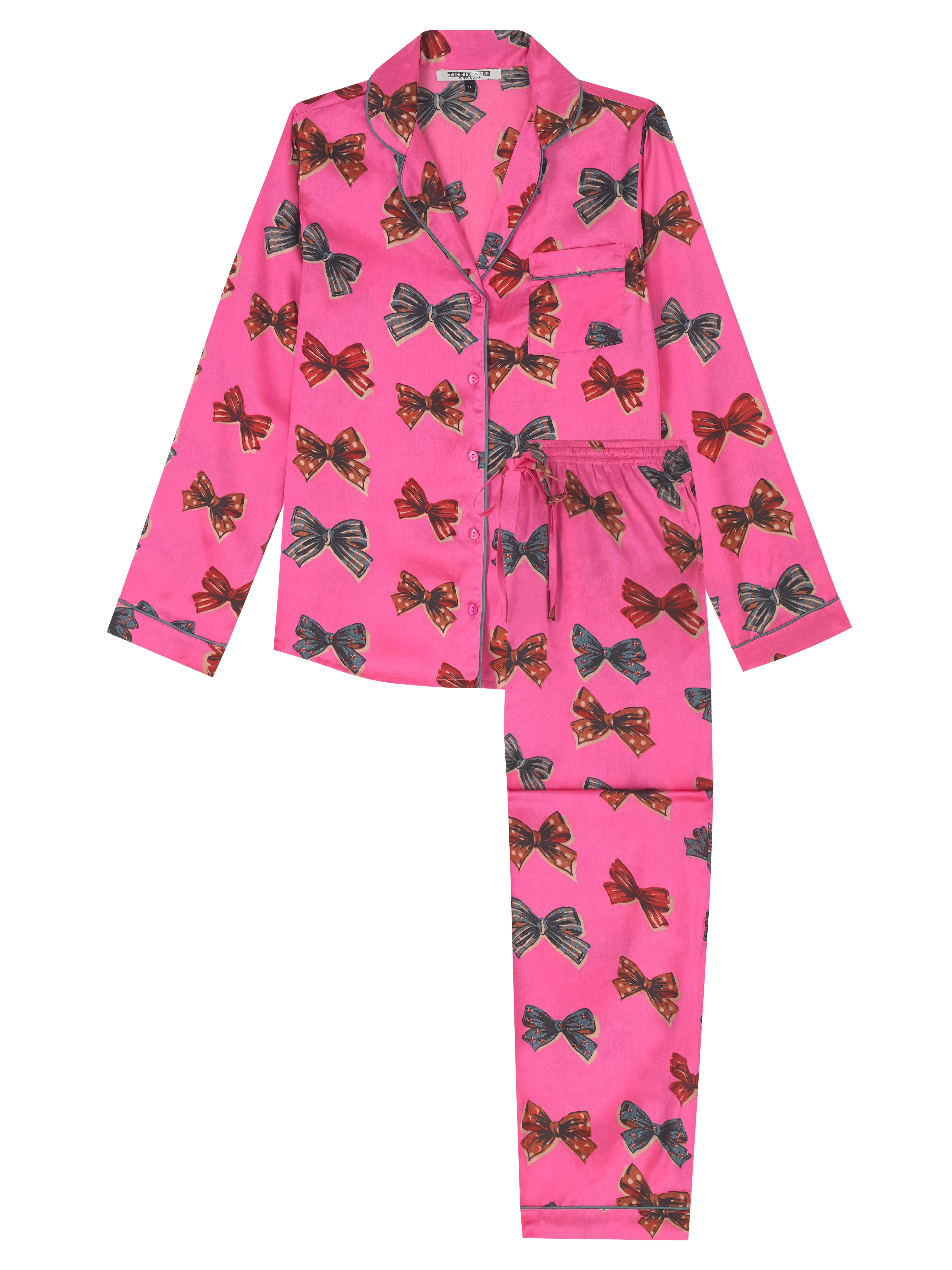 Womens Satin Traditional Pyjamas Vintage Bows